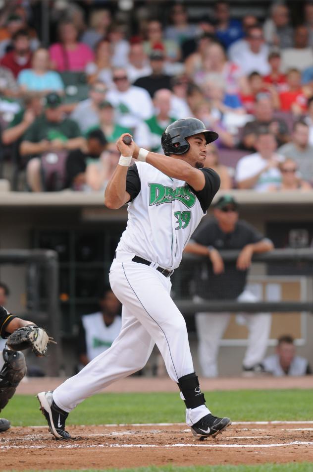 Donald Lutz batting with the Dayton Dragons