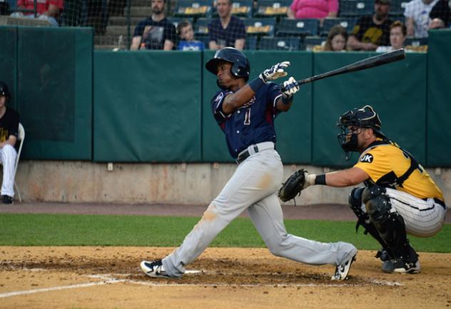 Infielder/outfielder Justin Trapp with the Somerset Patriots