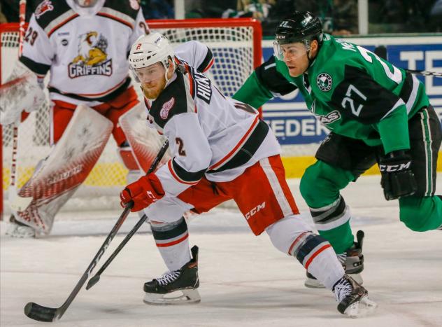 Joe Hicketts of the Grand Rapids Griffins vs. the Texas Stars