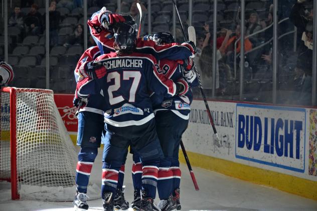 Evansville Thunderbolts celebrate a game winner