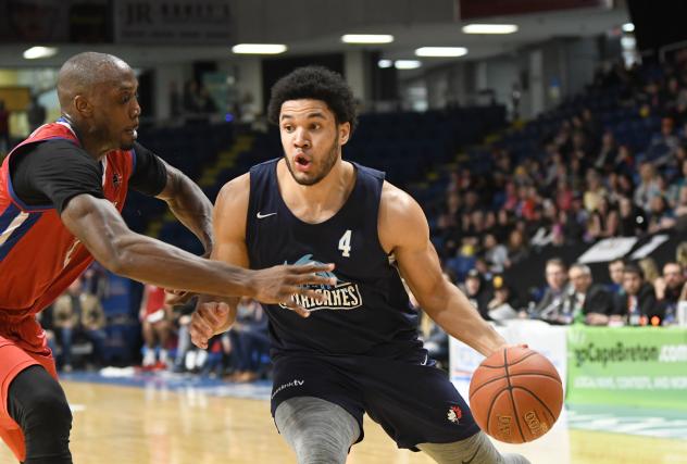 Halifax Hurricanes guard Malcolm Duvivier eyes a scoring opportunity vs. the Cape Breton Highlanders