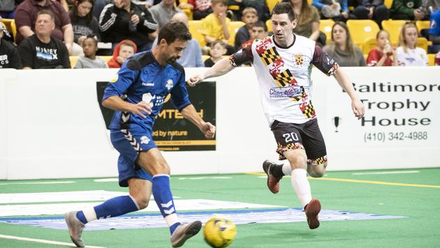 Mike Deasel of the Baltimore Blast (right) vs. the Orlando SeaWolves