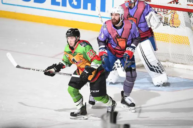 Cleveland Monsters in Teenage Mutant Ninja Turtles jerseys vs. the Rochester Americans