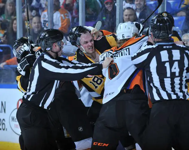 Lehigh Valley Phantoms brawl with the Wilkes-Barre/Scranton Penguins