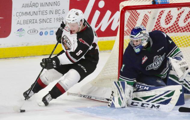 Vancouver Giants centre Tristen Nielsen vs. the Seattle Thunderbirds