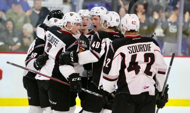 Vancouver Giants celebrate a goal against the Seattle Thunderbirds
