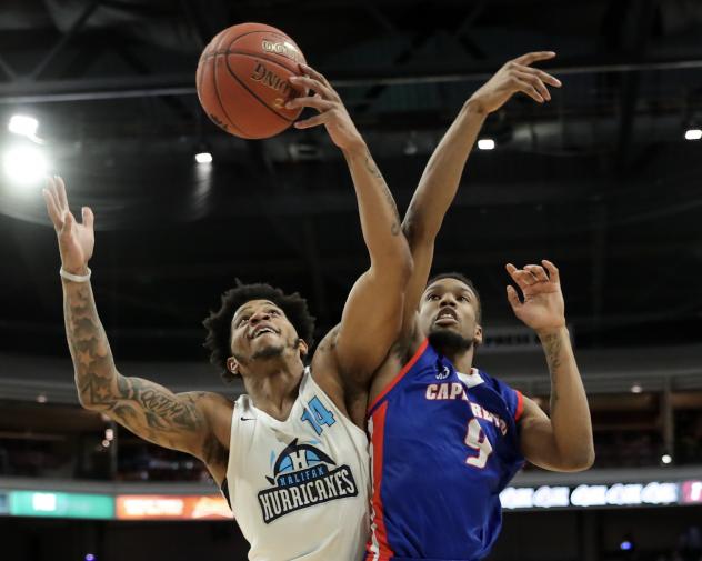 Halifax Hurricanes forward Jordan Washington grabs a rebound vs. the Cape Breton Highlanders