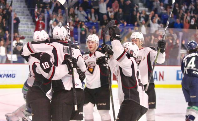 Vancouver Giants celebrate a goal against the Seattle Thunderbirds
