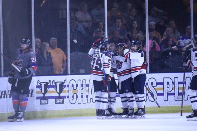 Macon Mayhem celebrate a goal against the Knoxville Ice Bears