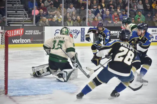 Sioux Falls Stampede take a shot against the Cedar Rapids RoughRiders
