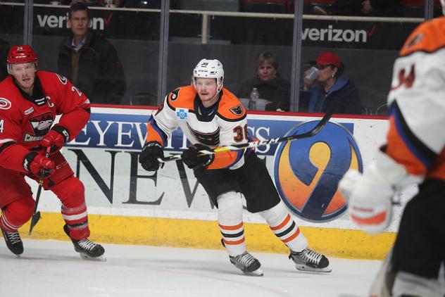 Lehigh Valley Phantoms right wing David Kase vs. the Charlotte Checkers