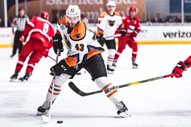 Lehigh Valley Phantoms defenseman T.J. Brennan vs. the Charlotte Checkers