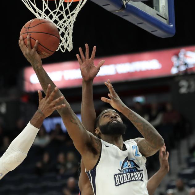 Halifax Hurricanes guard Terry Thomas with the ball vs. the Cape Breton Highlanders
