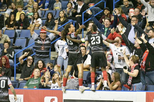 Jermaine Jones and Israel Sesay celebrate and Ontario Fury goal vs. the San Diego Sockers