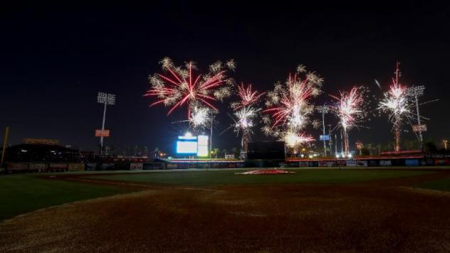 Fireworks over Spectrum Field, home of the Clearwater Threshers