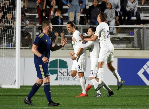 Memphis 901 FC celebrates Marc Burch's goal vs. North Carolina FC