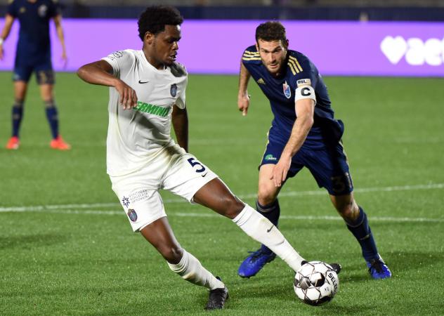 Memphis 901 FC defender Tristan Hodge (left) vs. North Carolina FC