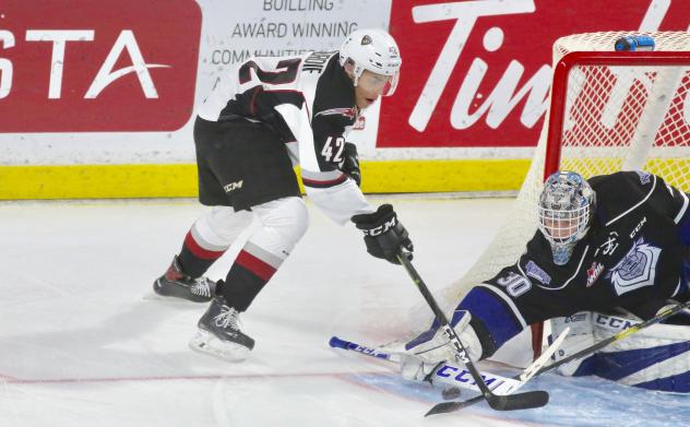 Vancouver Giants center Justin Sourdif looks for an openeing against the Victoria Royals