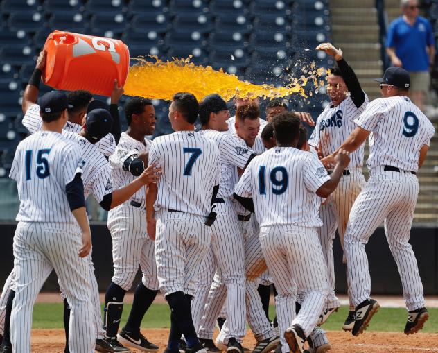 Isiah Gilliam Gets a Gatorade shower from his Tampa Tarpons teammates