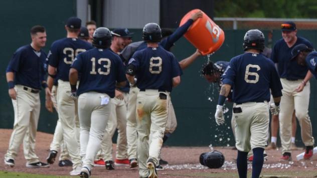 Mobile BayBears celebrate with a Gatorade shower