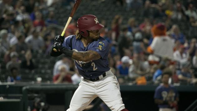 Frisco RoughRiders left fielder LeDarious Clark at the plate