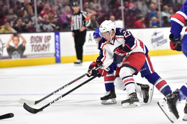 Cleveland Monsters center Derek Barach vs. the Rochester Americans