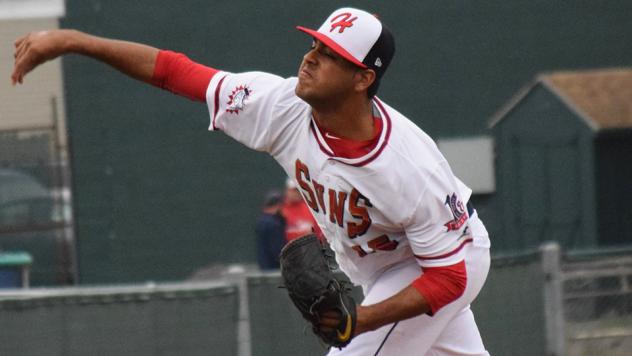 Pedro Avila pitching for the Hagerstown Suns in 2016