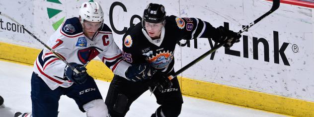 South Carolina Stingrays defenseman Joey Leach (left)