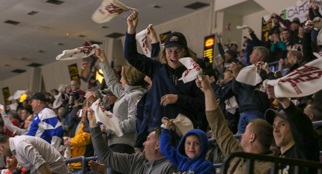 Saginaw Spirit fans cheer on their team