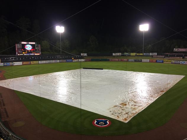 The tarp on Smokies Stadium, home of the Tennessee Smokies