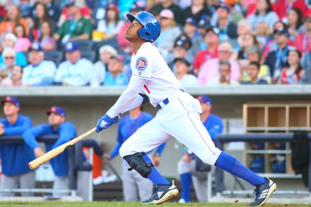 Amarillo Sod Poodles outfielder Buddy Reed watches a fly ball