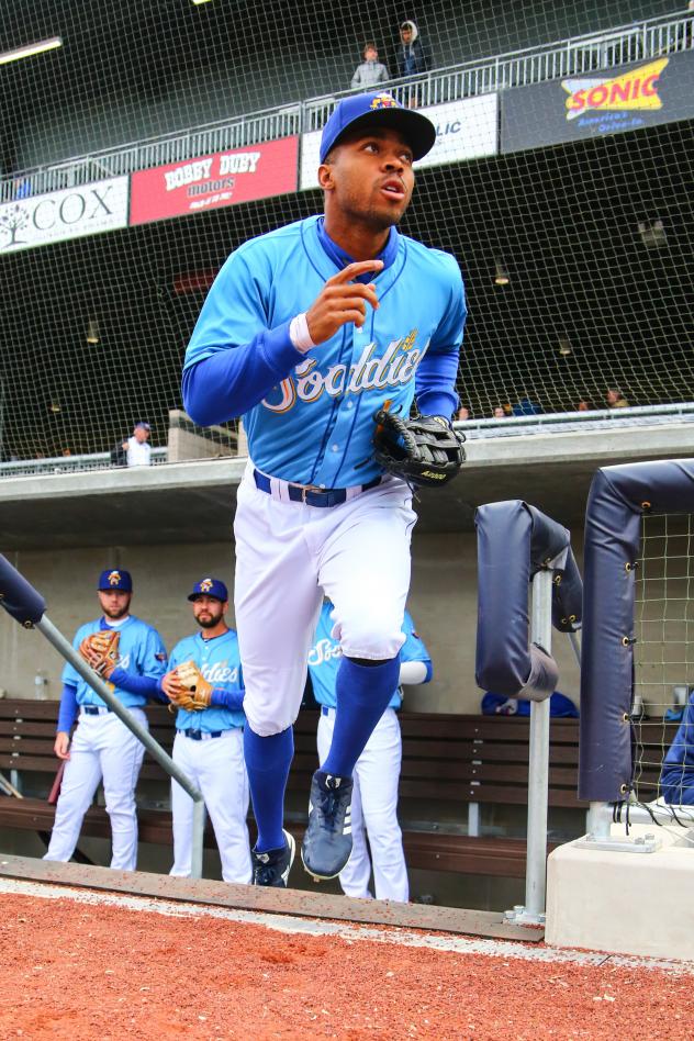 Amarillo Sod Poodles outfielder Buddy Reed sprints from the dugout