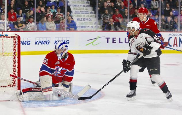 Justin Sourdif of the Vancouver Giants vs. the Spokane Chiefs