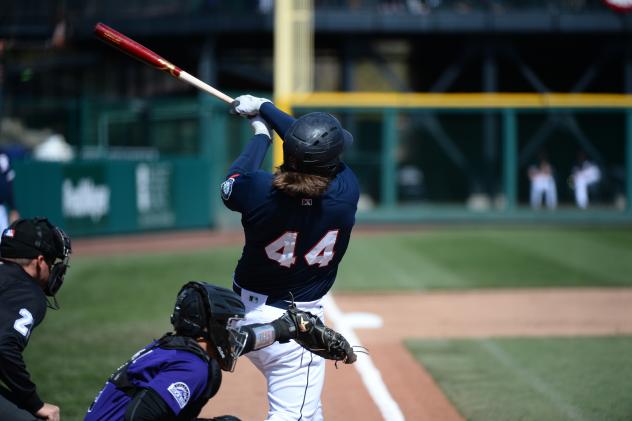 Joey Curletta of the Tacoma Rainiers takes a big swing