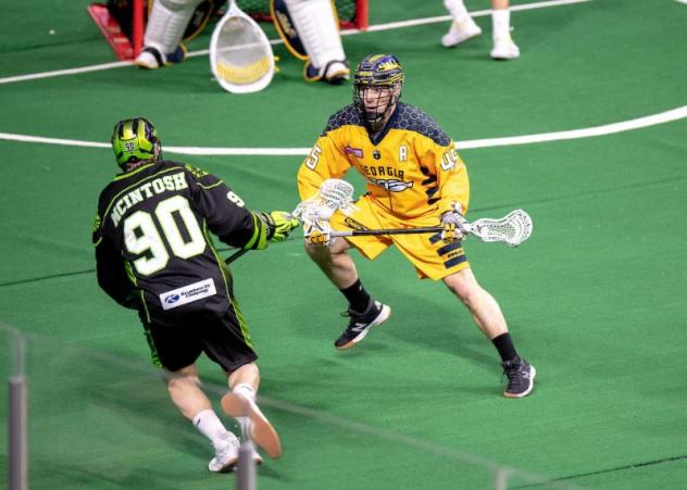 Saskatchewan Rush forward Ben McIntosh vs. the Georgia Swarm