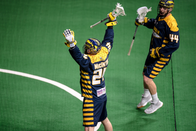 Georgia Swarm's Jordan MacIntosh celebrates a goal