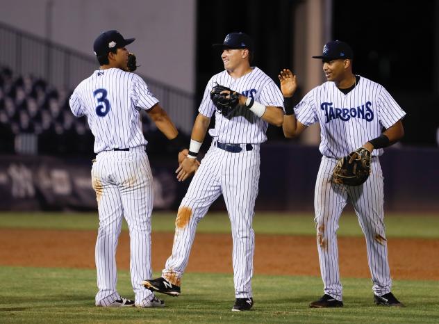 Tampa Tarpons 2B Oswaldo Cabrera, SS Diego Castillo and 1B Dermis Garcia