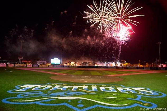 Fireworks over Radiology Associates Field at Jackie Robinson Ballpark, home of the Daytona Tortugas