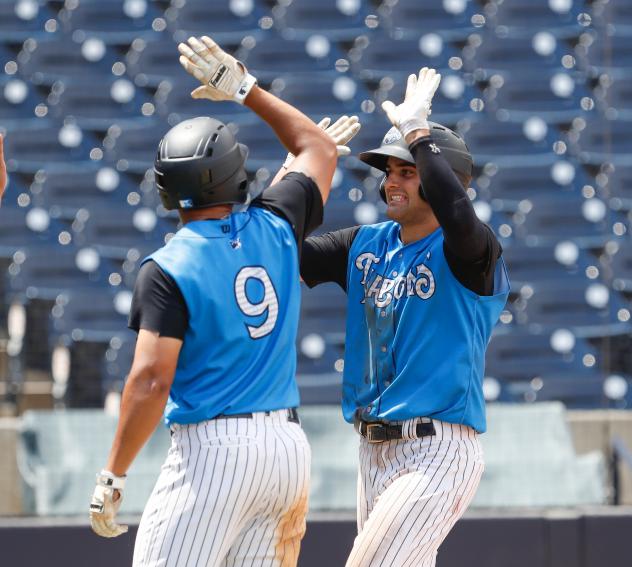 Tyler Hill and Max Burt exchange high fives