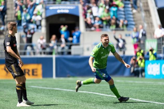 Jordan Morris of Seattle Sounders FC drew immediate blood with his goal within the first minute of play