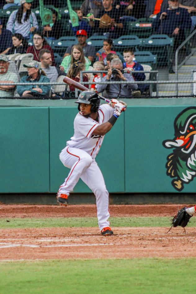 Yonny Hernandez of the Down East Wood Ducks awaits a pitch
