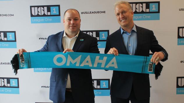 USL Executive Vice President Steven Short and Alliance Omaha Soccer CEO Gary Green
