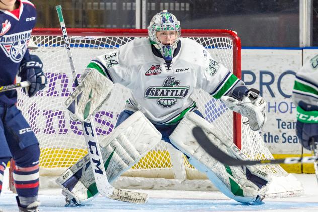 Goaltender Cole Schwebius with the Seattle Thunderbirds