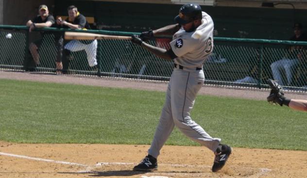 David Washington of the Long Island Ducks pounds the ball