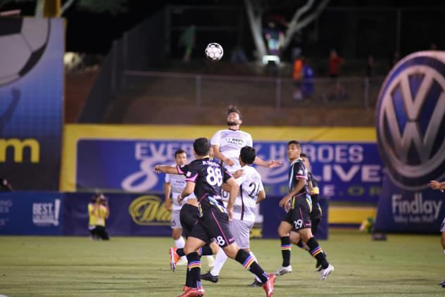 Sacramento Republic FC with a header against Las Vegas Lights FC
