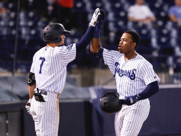 Pablo Olivares and Steven Sensley of the Tampa Tarpons