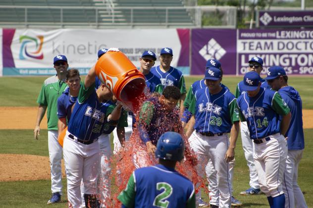 Jeison Guzman gets a Gatorade shower from his Lexington Legends teammates