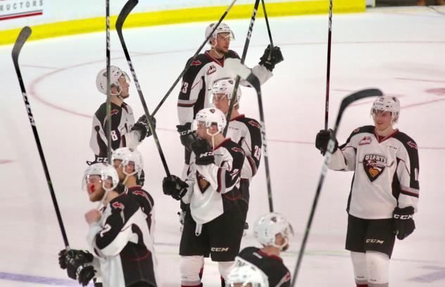 Vancouver Giants salute their fans after a win in Game 5 against the Prince Albert Raiders