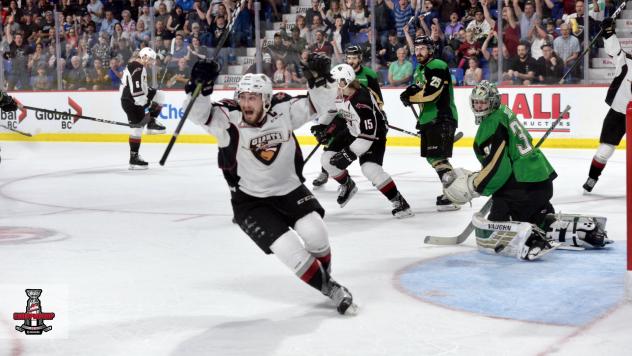 Vancouver Giants react after a goal in Game 5 of the Rogers WHL Championship Series