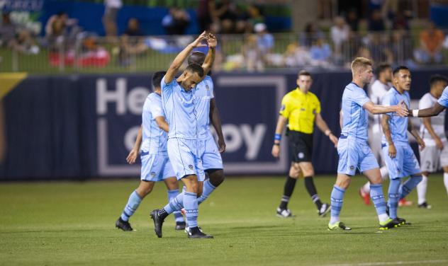 Jerome Kiesewetter of El Paso Locomotive FC celebrates his second goal against Sacramento Republic 3-1
